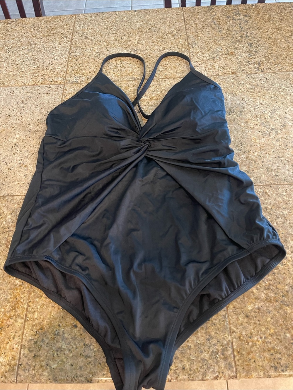 Time and Tru Black Twist-Front One-Piece Swimsuit
